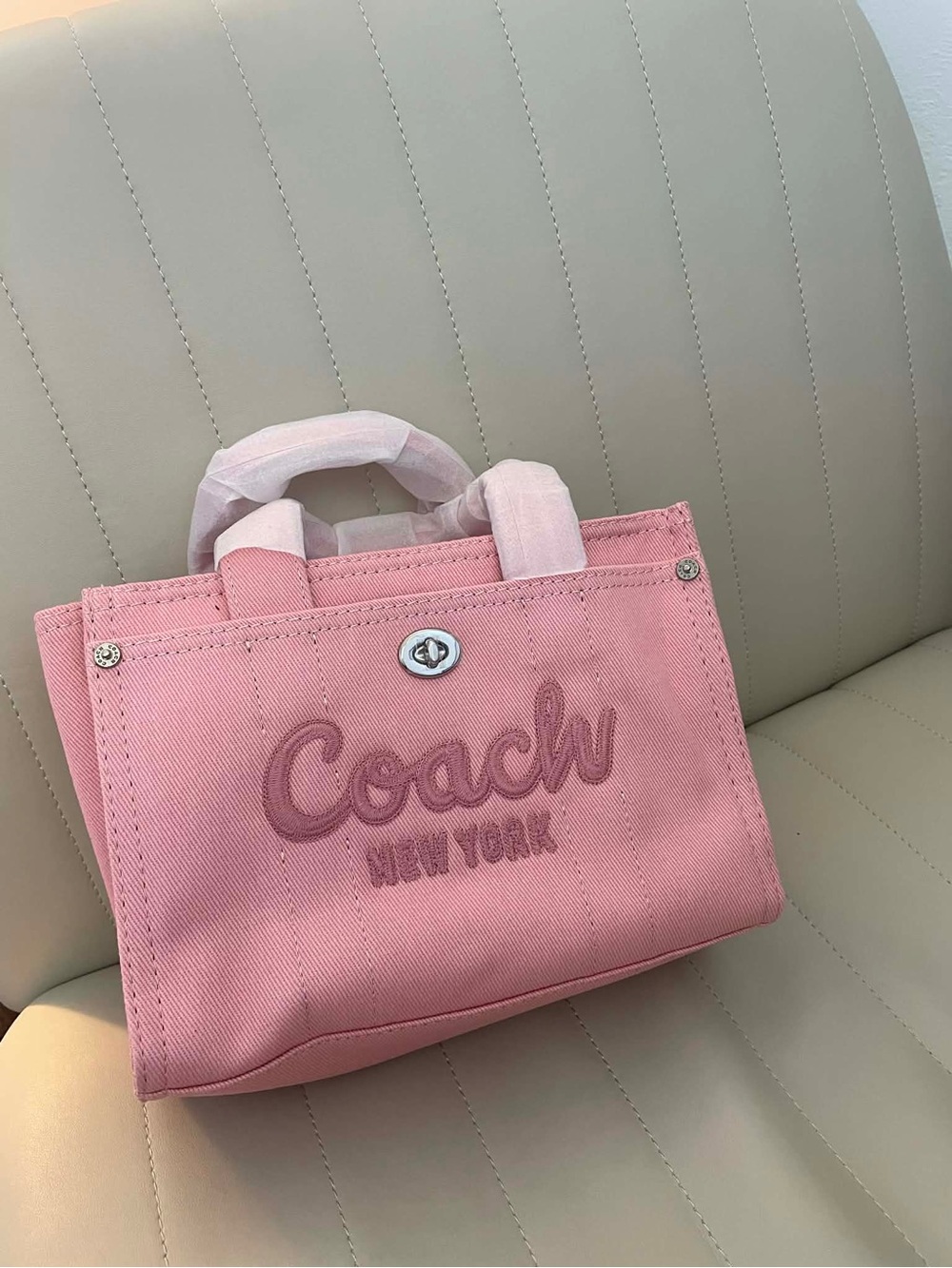 Coach Pink Denim Cargo Tote Bag